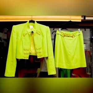 alberto makali top jacket and mini skirt color green.